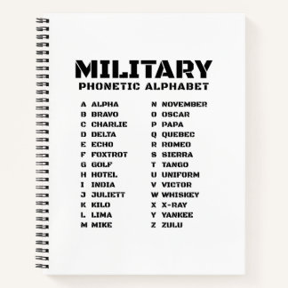 Militärisches Buchstabieralphabet Alpha-Zulu Notizbuch