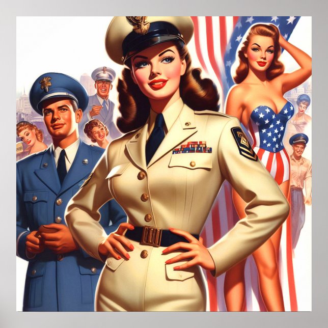 Militärisches Button im Retro-System Poster (Vorne)