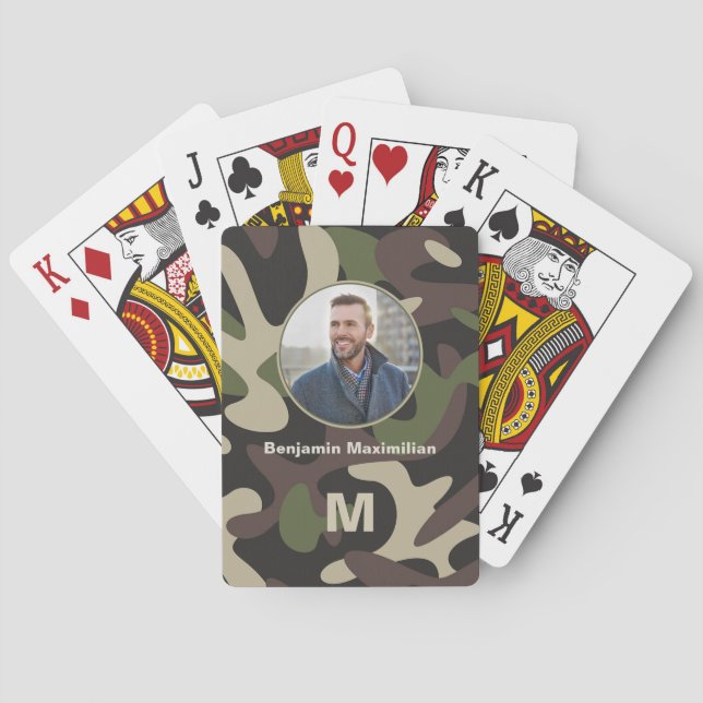 Militärisches Camouflage-Foto Monogramm personalis Spielkarten (Rückseite)