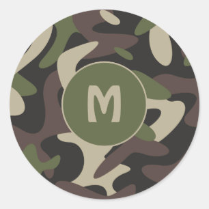 Militärisches, grün-braunes Muster-Monogramm Runder Aufkleber
