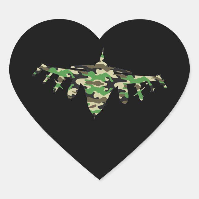Militärisches Jet Tarnkampfflugzeug Silhouette Herz-Aufkleber (Vorderseite)