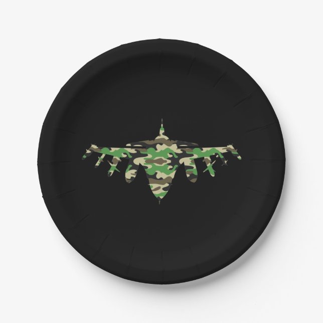 Militärisches Jet Tarnkampfflugzeug Silhouette Pappteller (Vorderseite)