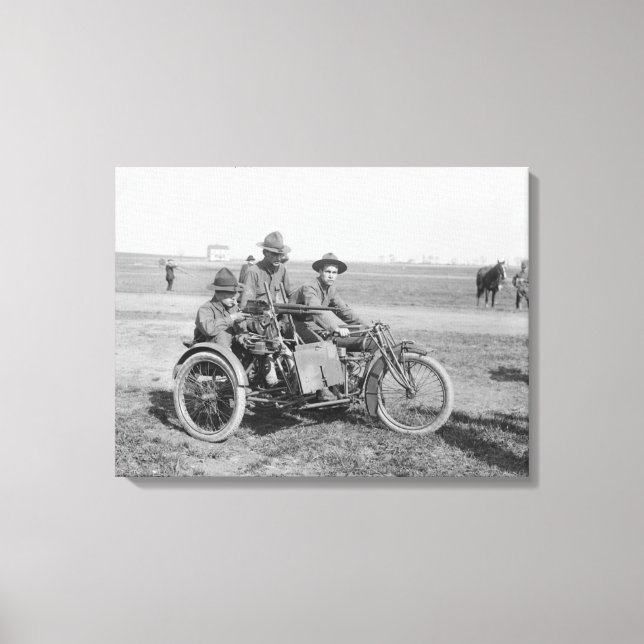 Militärisches Motorrad mit Sidecar und Maschinenge Leinwanddruck (Vorderseite)