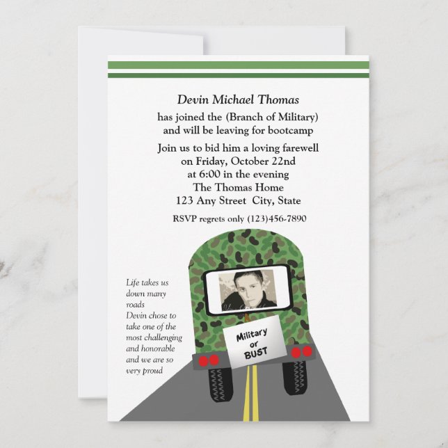 Militärisches Weggehen des Party Einladung (Vorderseite)
