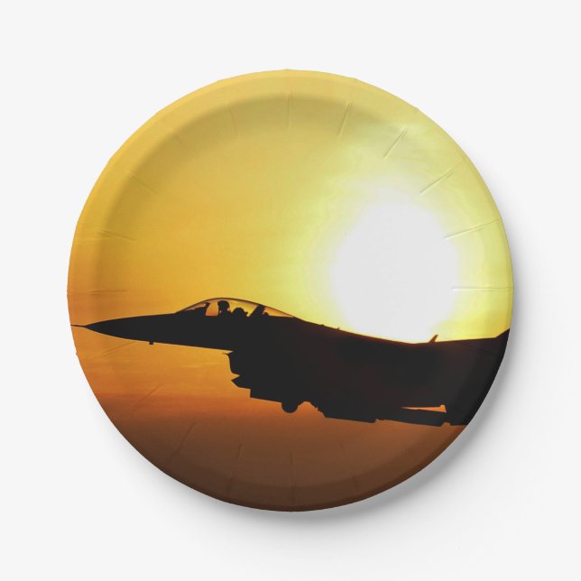 Militärjet-Kämpfer der Silhouette Pappteller (Vorderseite)