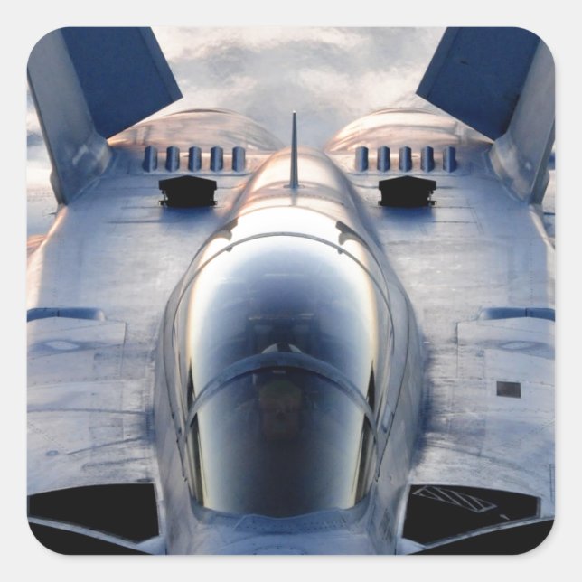Militärjet Quadratischer Aufkleber (Vorderseite)