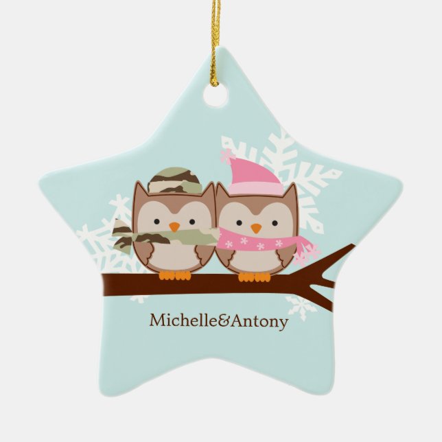 Militärpaar-Weihnachtsverzierungen Keramik Ornament (Vorne)