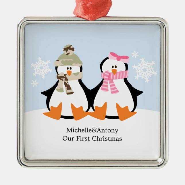 Militärpaar-Weihnachtsverzierungen Silbernes Ornament (Vorne)