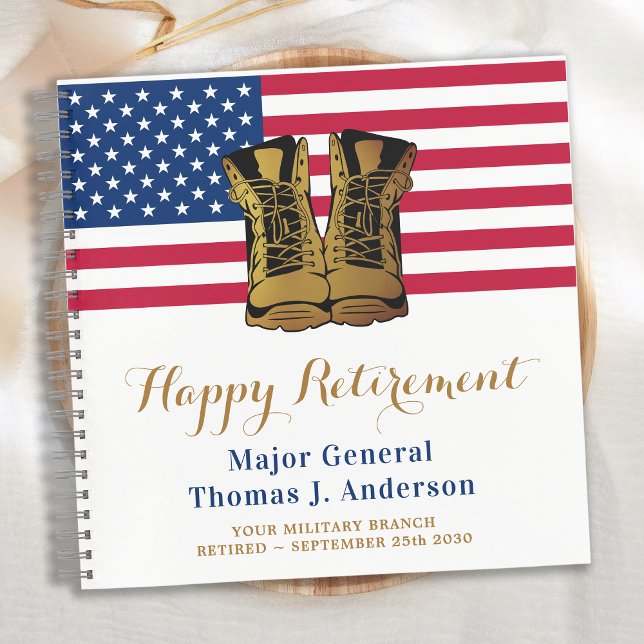 Military American Flag USA Boots Retirement Guest Notizbuch (Von Creator hochgeladen)