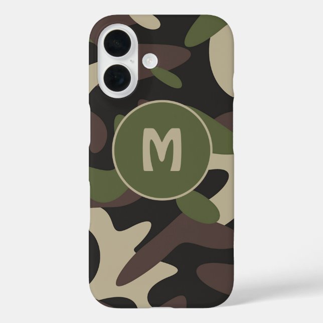 Military Camouflage Cameo Green Muster Monogram iPhone 16 Hülle (Rückseite)