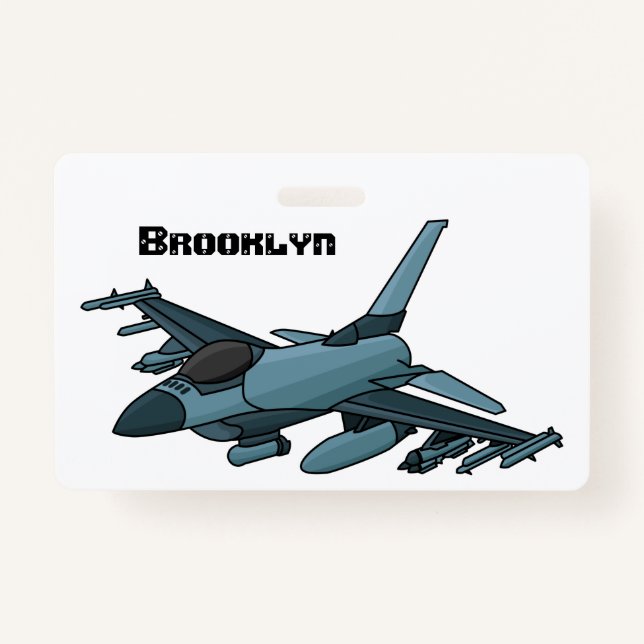 Military Fighter Jet Plane Cartoon Ausweis (Vorderseite)