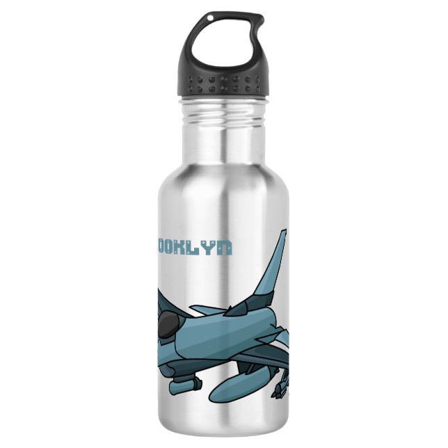Military Fighter Jet Plane Cartoon Edelstahlflasche (Vorderseite)