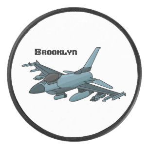 Military Fighter Jet Plane Cartoon Eishockey Puck