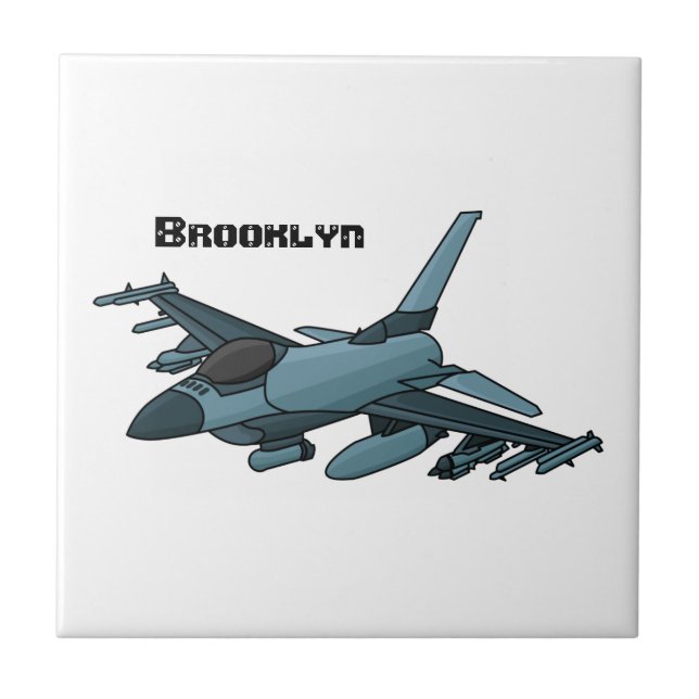 Military Fighter Jet Plane Cartoon Fliese (Vorderseite)