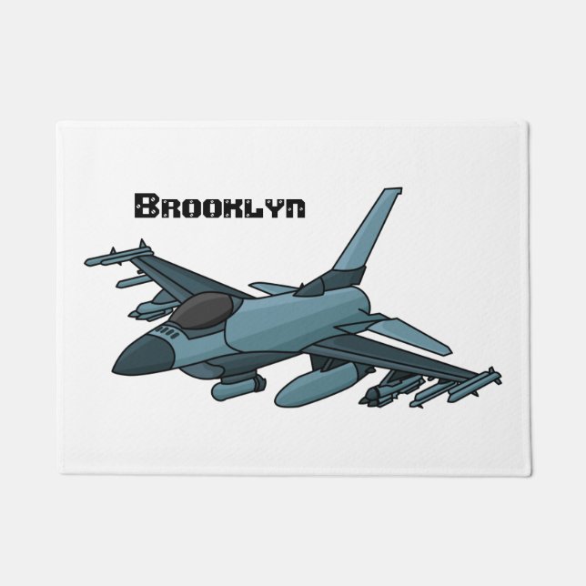 Military Fighter Jet Plane Cartoon Fußmatte (Vorderseite)