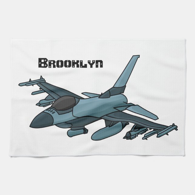 Military Fighter Jet Plane Cartoon Geschirrtuch (Horizontal)