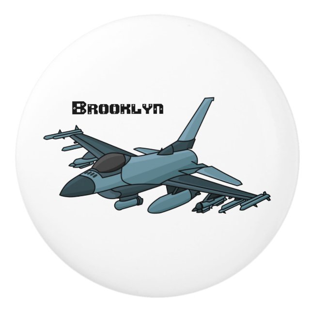 Military Fighter Jet Plane Cartoon Keramikknauf (Vorderseite)