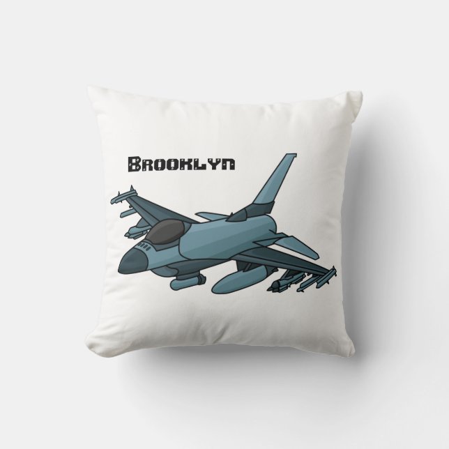 Military Fighter Jet Plane Cartoon Kissen (Vorderseite)