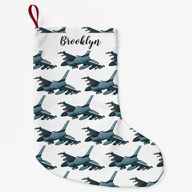 Military Fighter Jet Plane Cartoon Kleiner Weihnachtsstrumpf (Vorderseite)