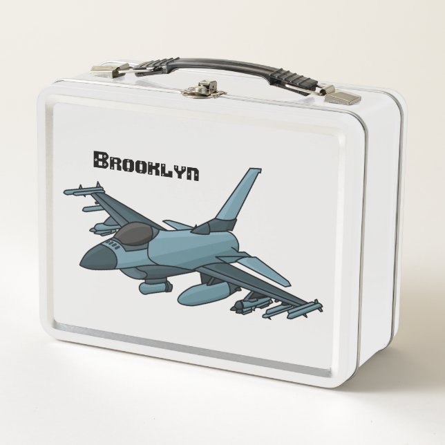 Military Fighter Jet Plane Cartoon Metall Brotdose (Vorderseite)