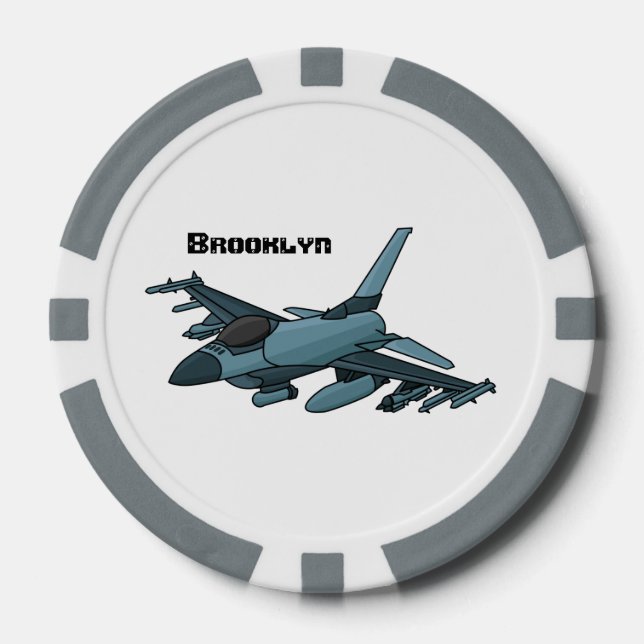 Military Fighter Jet Plane Cartoon Pokerchips (Vorderseite)