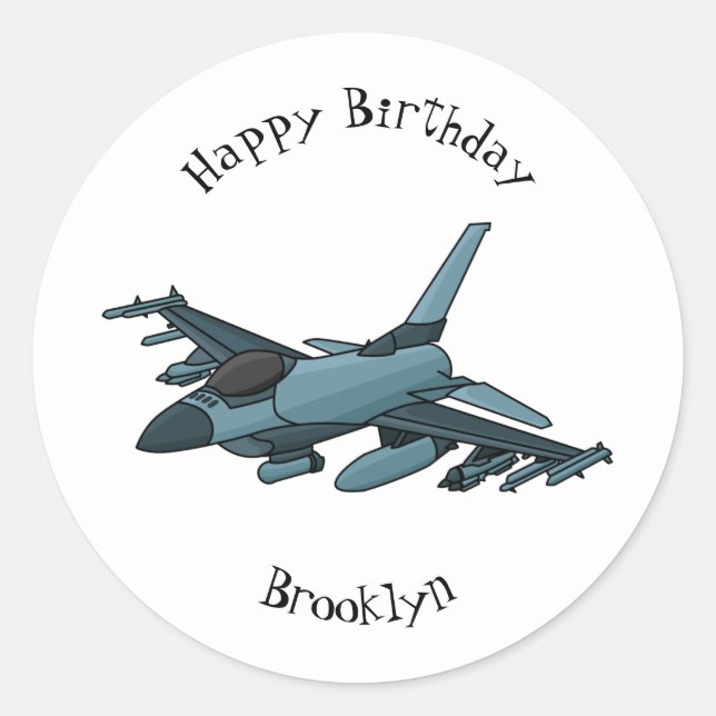 Military Fighter Jet Plane Cartoon Runder Aufkleber (Vorderseite)