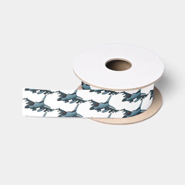 Military Fighter Jet Plane Cartoon Satinband (Spule)