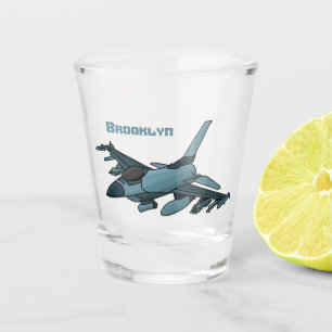 Military Fighter Jet Plane Cartoon Schnapsglas