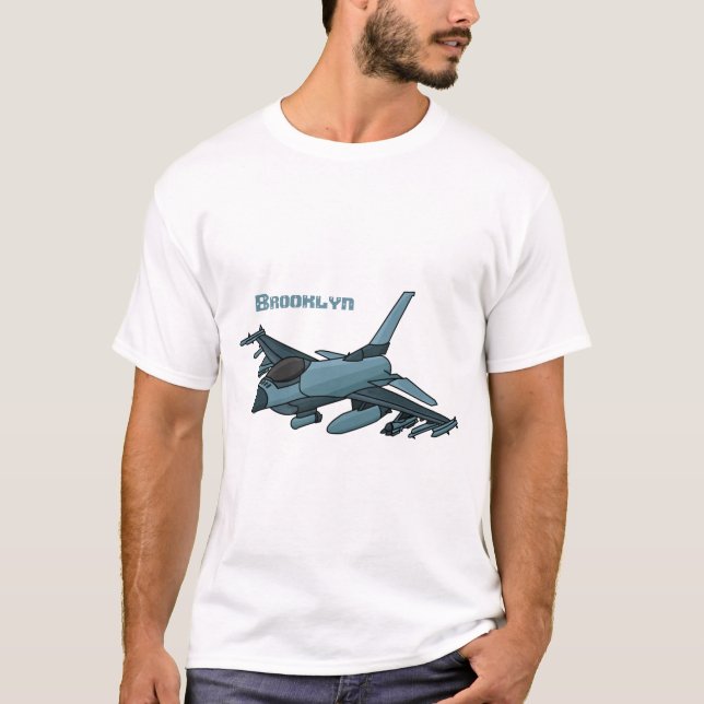 Military Fighter Jet Plane Cartoon T-Shirt (Vorderseite)