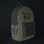 Military Green Gym Bag Custom Name Bedruckter Rucksack<br><div class="desc">Sleek and customizable backpack design with minimalist text reading "Gym Bag" and personalized name option. The bag features a stylish combination of military green and dark gray,  making it the perfect gift for a friend who appreciates personalized items.</div>