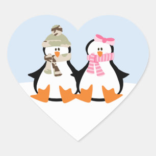 Military Penguin Couple Herz-Aufkleber