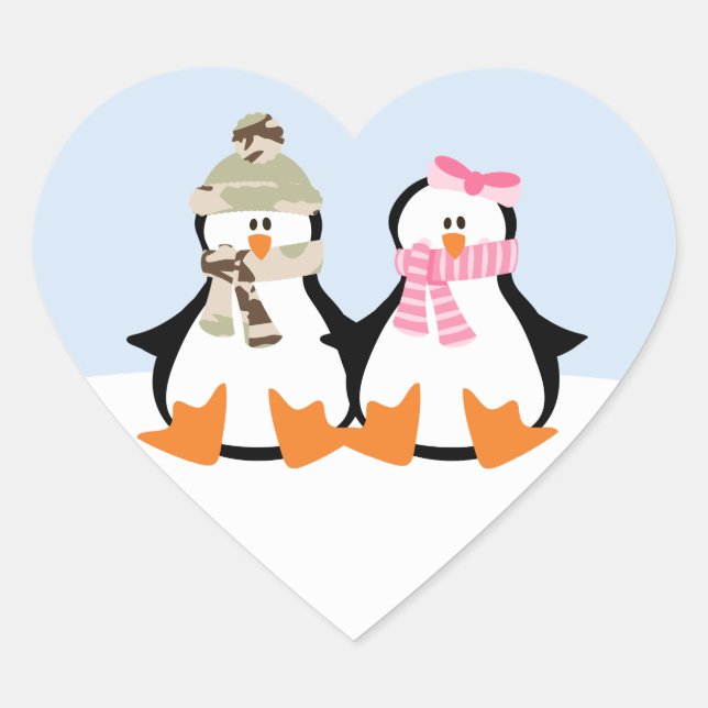Military Penguin Couple Herz-Aufkleber (Vorderseite)