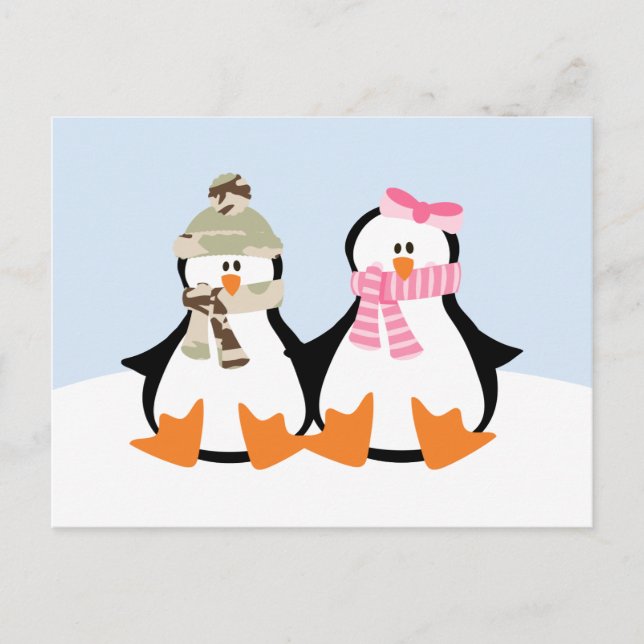 Military Penguin Couple Postkarte (Vorderseite)