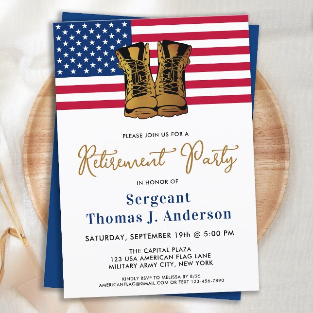 Military Retirement Party Gold Boots American Flag Einladung (Von Creator hochgeladen)