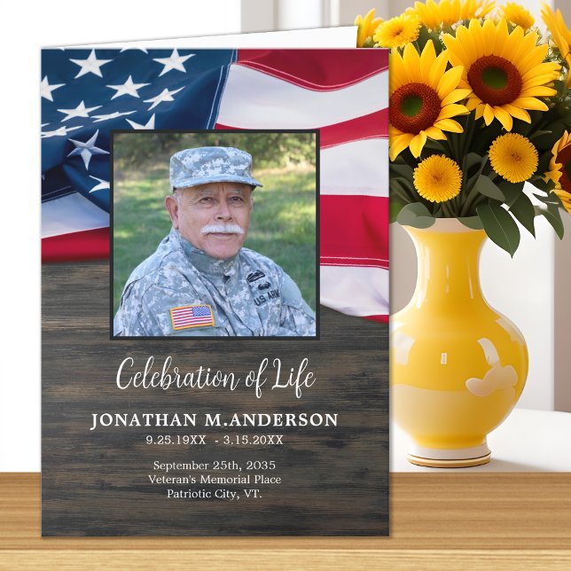 Military - USA Flag Celebration of Life - Beerdigu Karte (Von Creator hochgeladen)