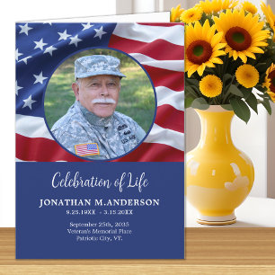 Military USA Flag Celebration of Life Funeral Programm
