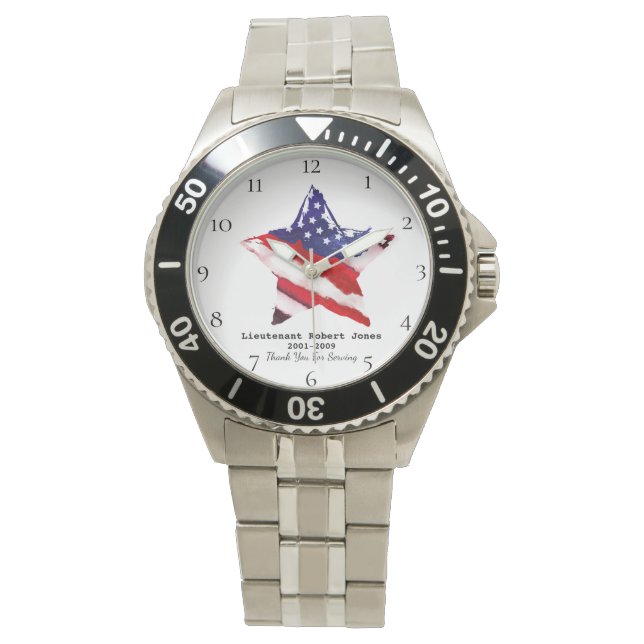 *~* Military Veteran Painted Red White Blue Flag Armbanduhr (Vorderseite)