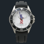 *~* Military Veteran Red White Blue Armbanduhr<br><div class="desc">* Die farbenfrohe, patentierte Sporty Sturdy Modern Man's American Flag Watch mit einer Männerkronenschutzhauptrop Watchh. * In diesem Design ist die US Flag American Flag auch bekannt als Old Glory und US Flagge. Es ist in Form des STATUE OF LIBERTY. Dieses Watercolor American Flag Design beinhaltet die Farben Red White...</div>