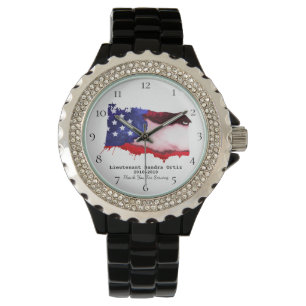 Militaryveteran Red White blaue US *~* Dame Flagge Armbanduhr