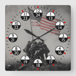 Militärzeit 24 Stunden Quadratische Wanduhr