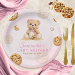 Milk and Cookies Baby Shower - Teddy Bear Pink Pappteller<br><div class="desc">Add a dash of sweetness to your celebration with these adorable "A Sweet Little Cookie" paper plates. This heartwarming design features a cuddly watercolor teddy bear enjoying delicious chocolate chip cookies and a tall glass of milk, set against a soft pink watercolor background. Perfect for a "One Smart Cookie" first...</div>