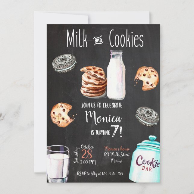 Milk and Cookies Birthday Invitation (Devant)