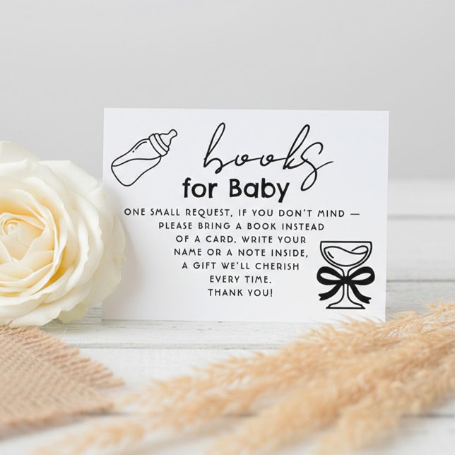 Milk Bottle and Champagne Books For Baby Request Begleitkarte (Books For Baby Whimsical Line Doodles Baby Shower Request Card)