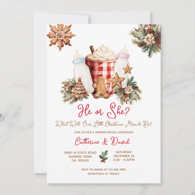 Milk Bottle Christmas Gender Reveal Invitation (Devant)