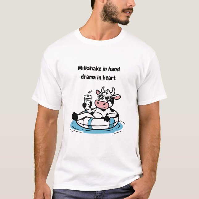 Milkshake in Hand, Drama in Heart | Cool Cow Graph T-Shirt (Vorderseite)