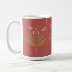 Milkweed & Butterflies 15oz, Rosa, Korallen, Grün Kaffeetasse