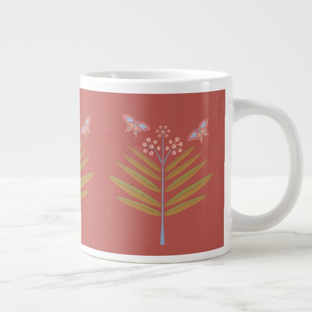Milkweed & Butterflies 20os, Rosa, Korallen, Grün Jumbo-Tasse (Rechts)