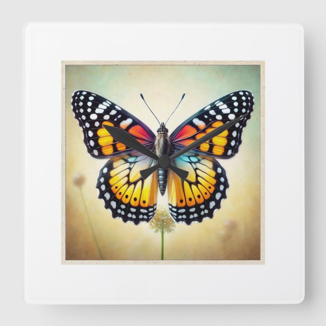 Milkweed Butterfly 080824IREF205 - Watercolor Quadratische Wanduhr (Vorderseite)