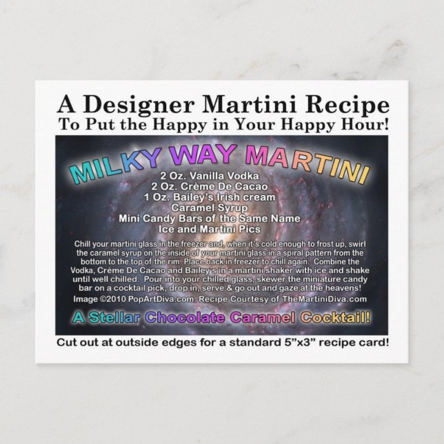 Milky Way Martini Rezept Karte Postkarte (Vorderseite)
