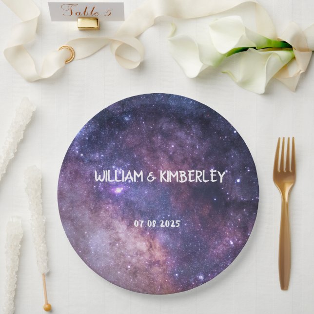 Milky Way Stars Sky Galaxy Elegante Hochzeit Pappteller (Hochzeit)